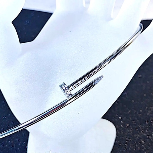 Silver Nail Choker Necklace Luxury Minimalist - Picture 5 of 9